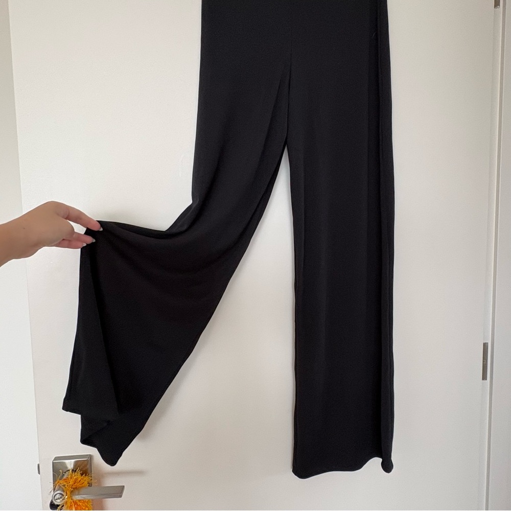 Nasty Gal Black Wide-Leg Ribbed Women's Pants - Picture 6 of 10